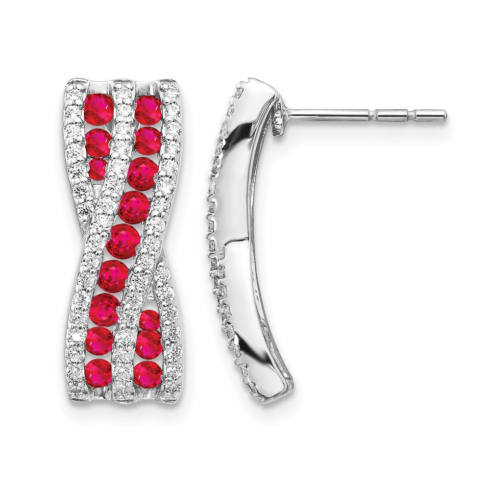 14k White Gold Real Diamond and Ruby Fancy Earrings