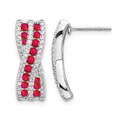 14k White Gold Real Diamond and Ruby Fancy Earrings