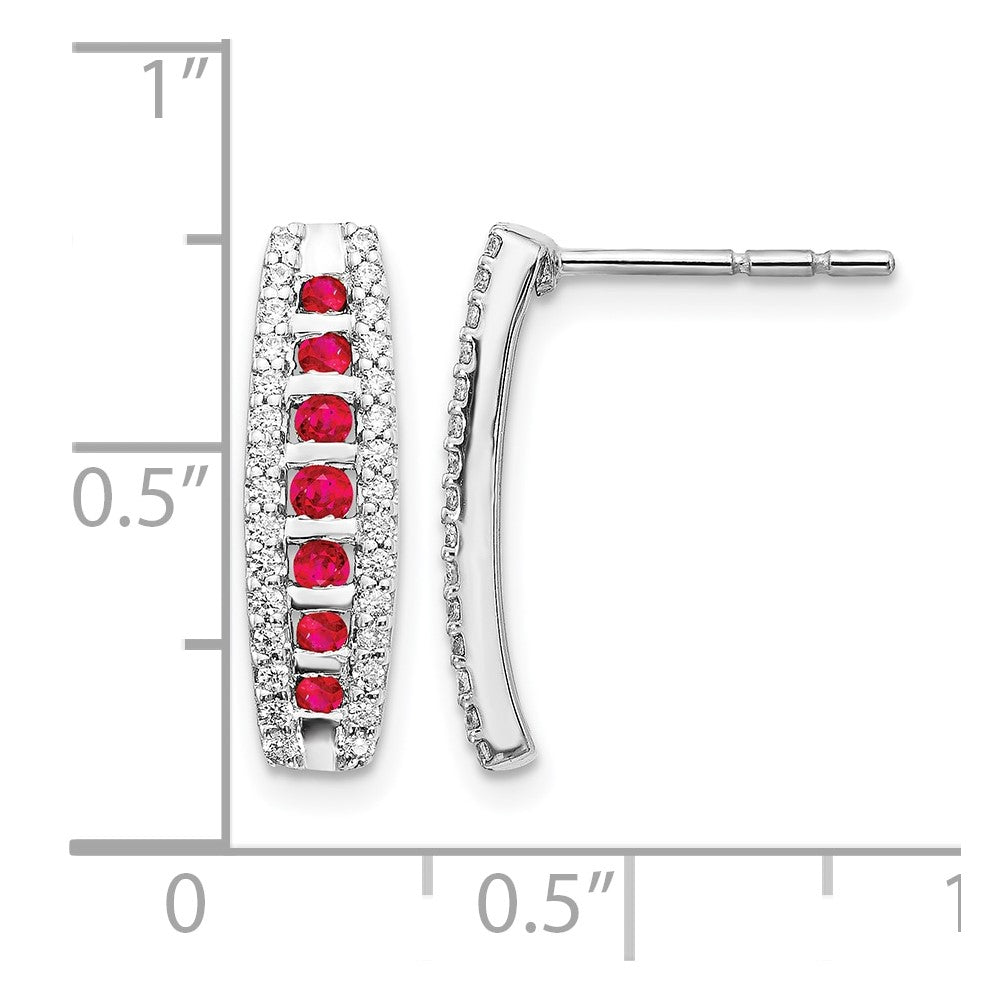 14k White Gold Real Diamond and Ruby Fancy Earrings