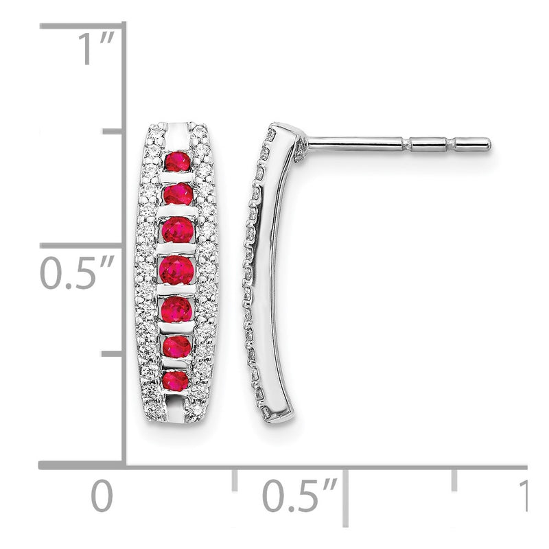 14k White Gold Real Diamond and Ruby Fancy Earrings