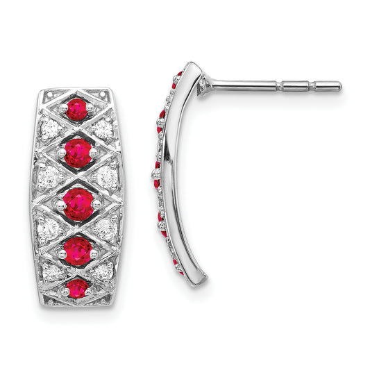 14K White Gold Lab Grown Diamond VS/SI+ G+ & Created. Ruby Fancy Earrings