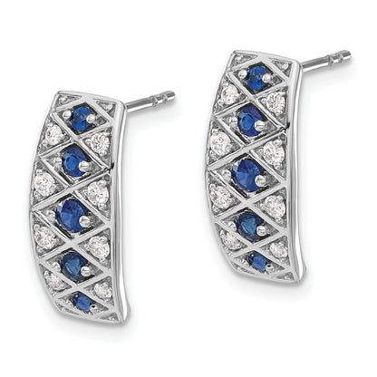 14K White Gold Lab Grown Diamond VS/SI+ G+ & Created. Sapphire Fancy Earrings