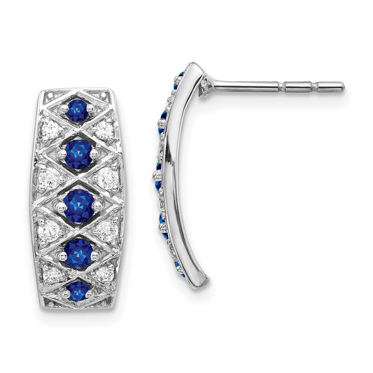 14K White Gold Lab Grown Diamond VS/SI+ G+ & Created. Sapphire Fancy Earrings