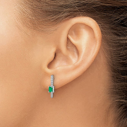 14k White Gold Real Diamond and Emerald Fancy Earrings