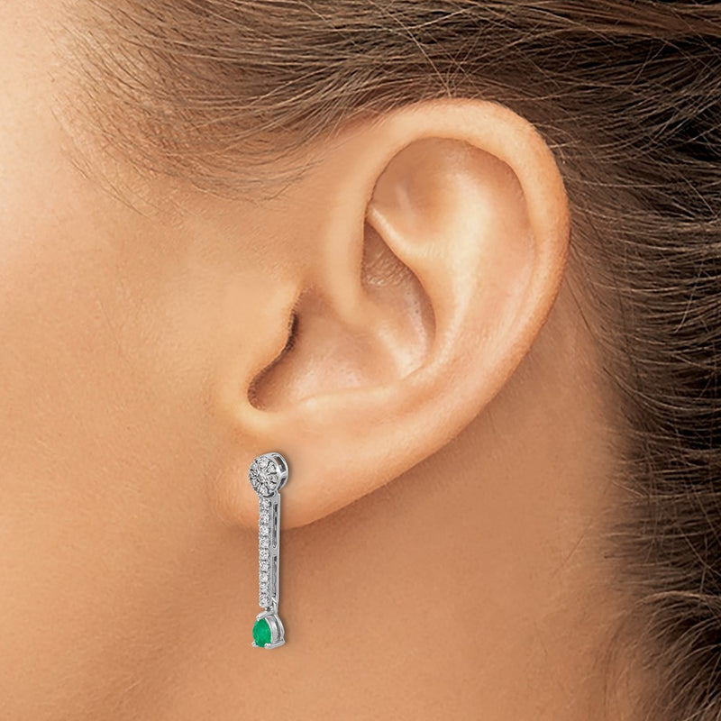 14k White Gold Real Diamond and Emerald Fancy Earrings