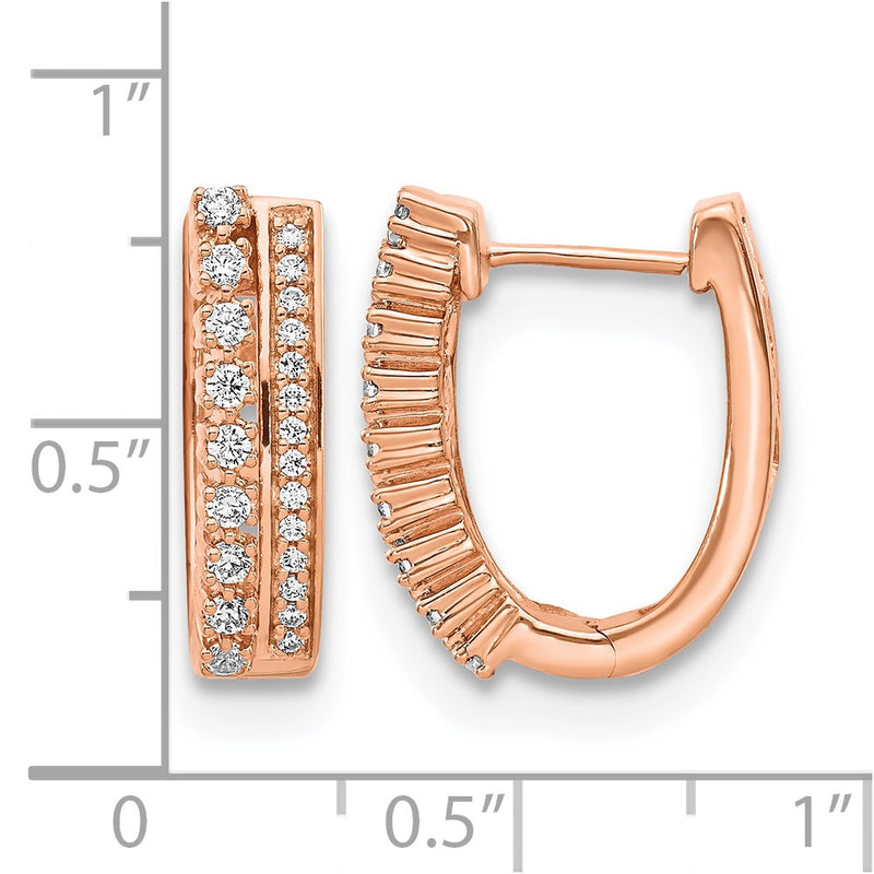 14k Rose Gold Real Diamond Fancy Hoop Earrings