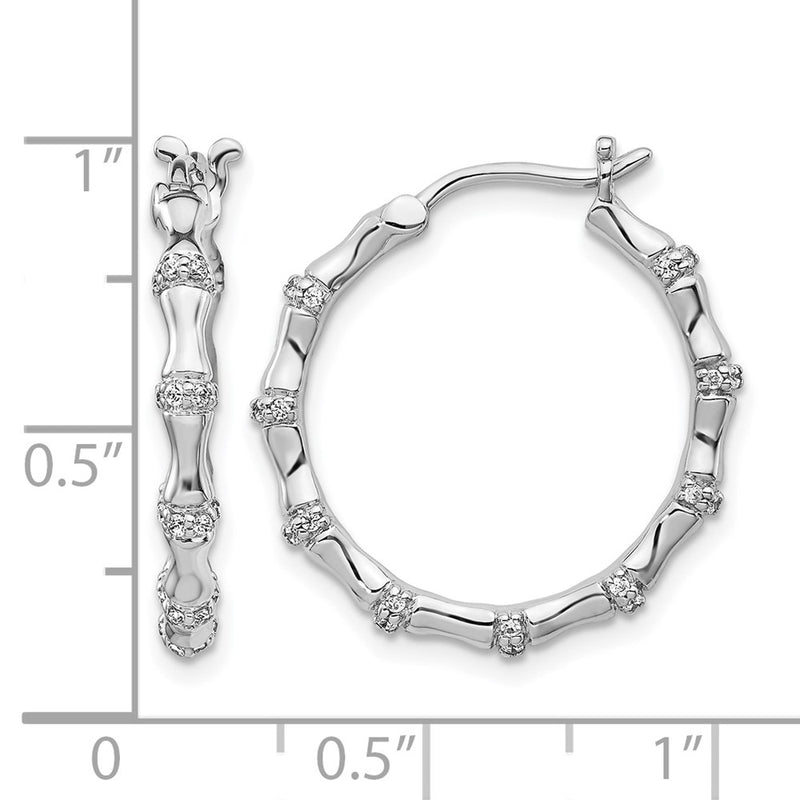 14k White Gold Real Diamond Fancy Hoop Earrings