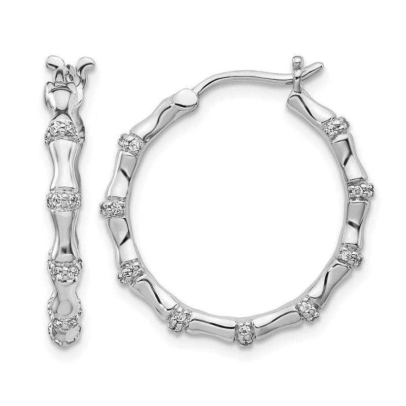 14k White Gold Real Diamond Fancy Hoop Earrings
