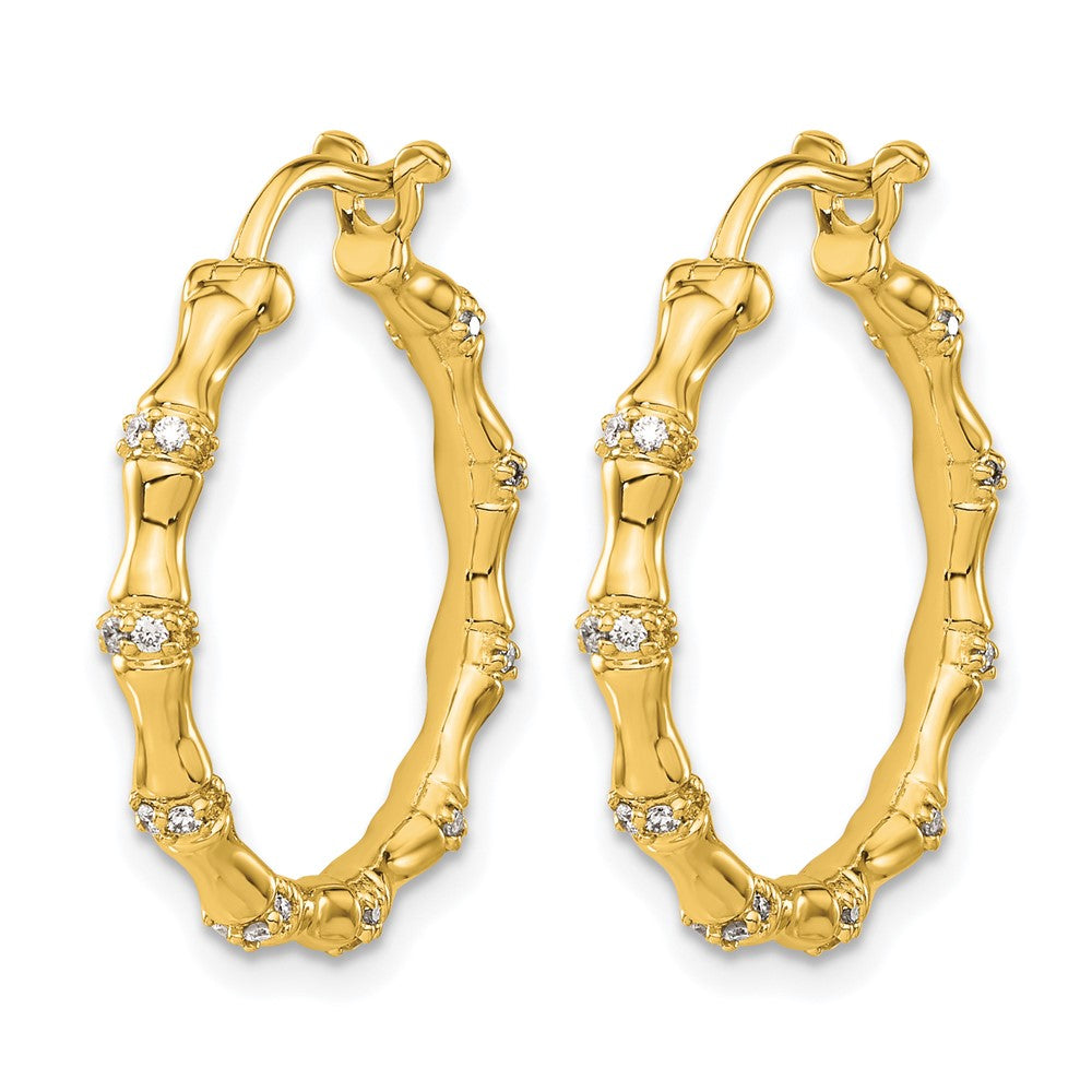 14k Yellow Gold Real Diamond Fancy Hoop Earrings