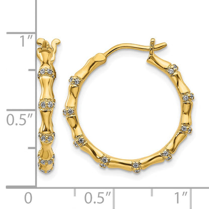 14k Yellow Gold Real Diamond Fancy Hoop Earrings