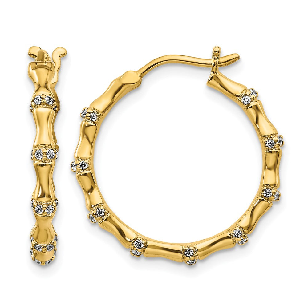 14k Yellow Gold Real Diamond Fancy Hoop Earrings