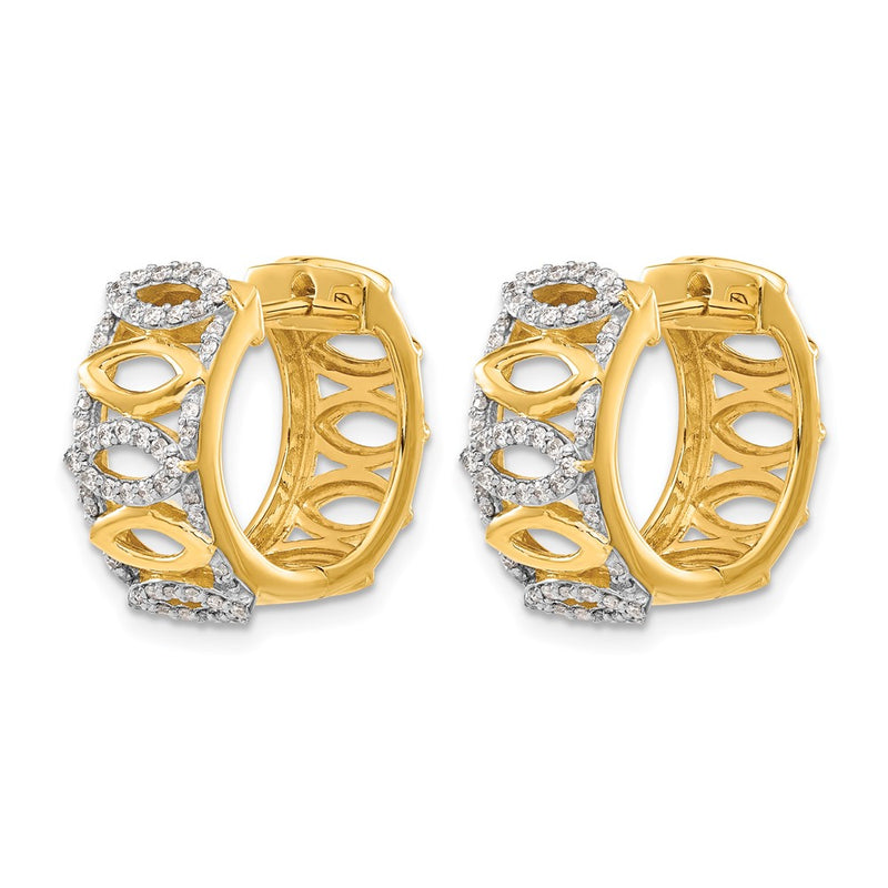14k Yellow Gold Real Diamond Fancy Hoop Earrings