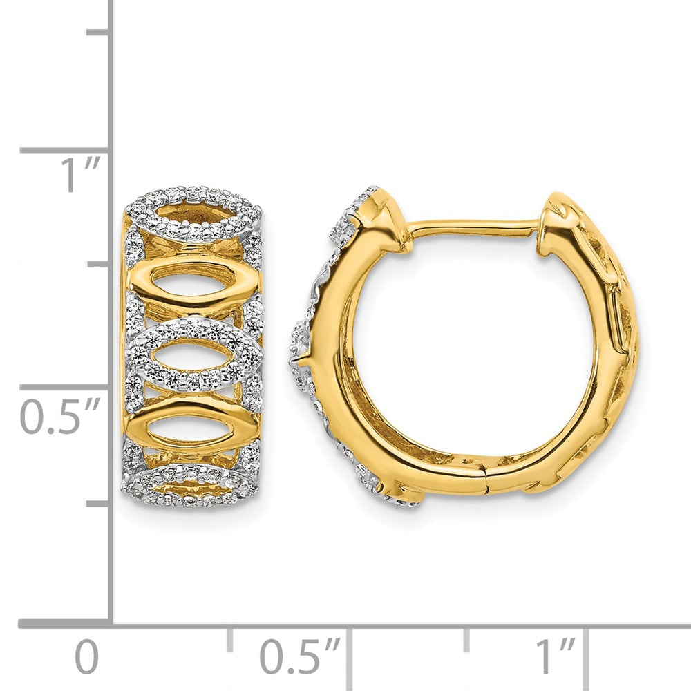14k Yellow Gold Real Diamond Fancy Hoop Earrings
