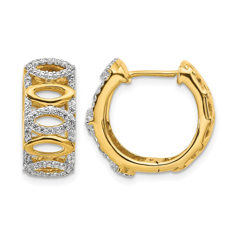 14k Yellow Gold Real Diamond Fancy Hoop Earrings