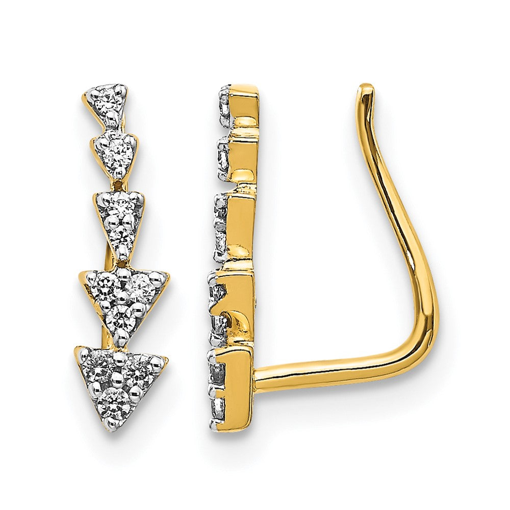 14k Yellow Gold Real Diamond Ear Climber Earrings