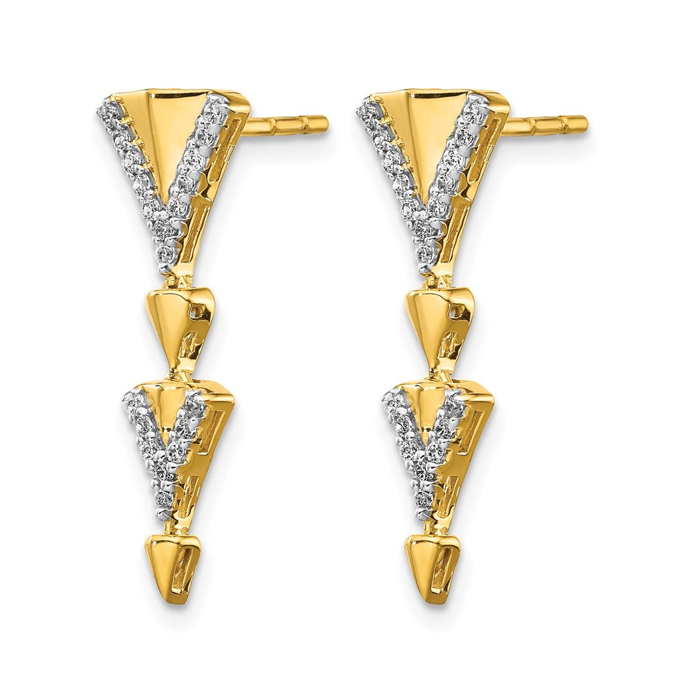 14k Yellow Gold Real Diamond Fancy Post Dangle Earrings
