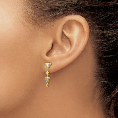 14k Yellow Gold Real Diamond Fancy Post Dangle Earrings