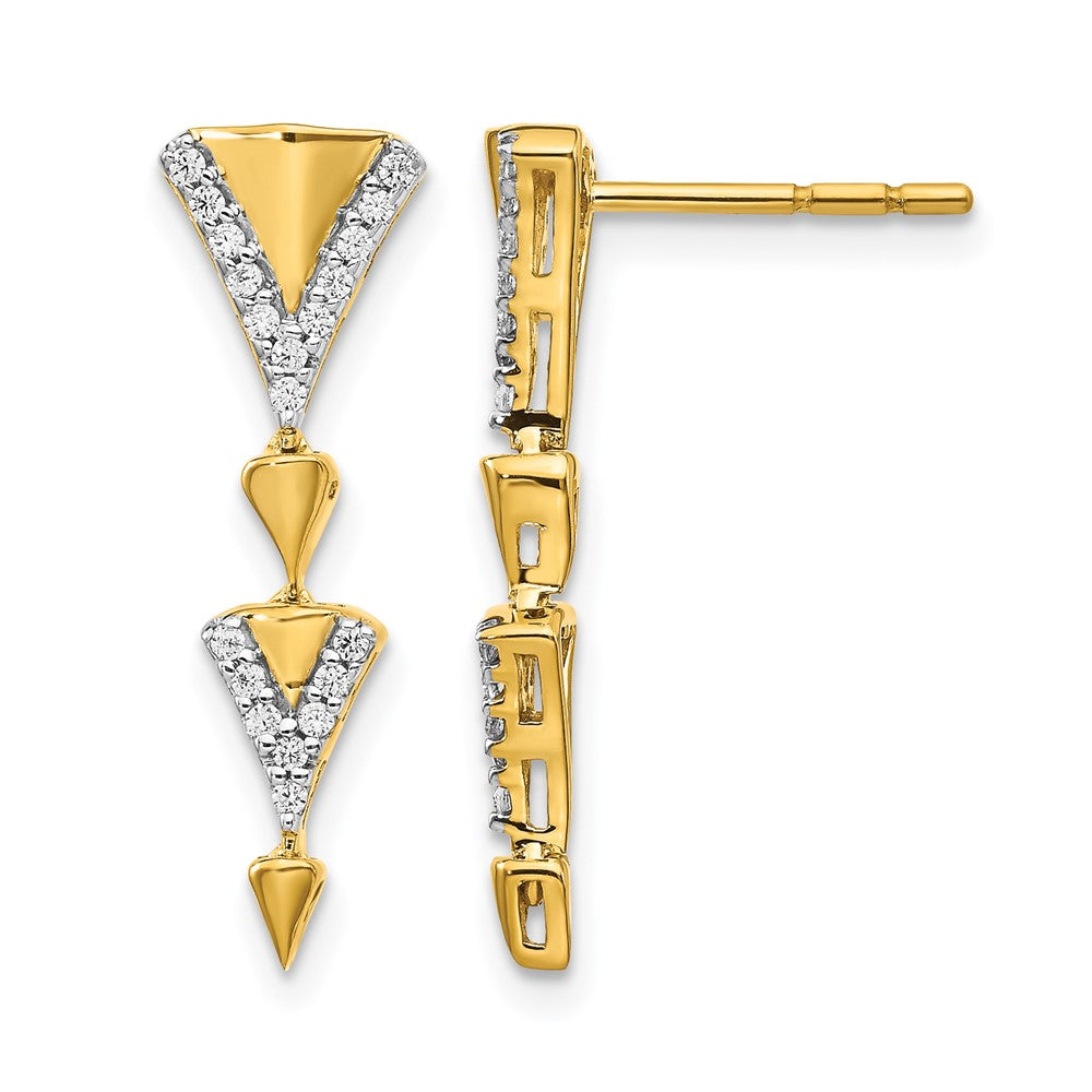 14k Yellow Gold Real Diamond Fancy Post Dangle Earrings