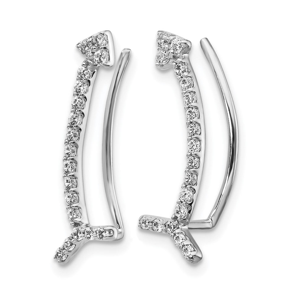 14k White Gold Real Diamond Ear Climber Earrings