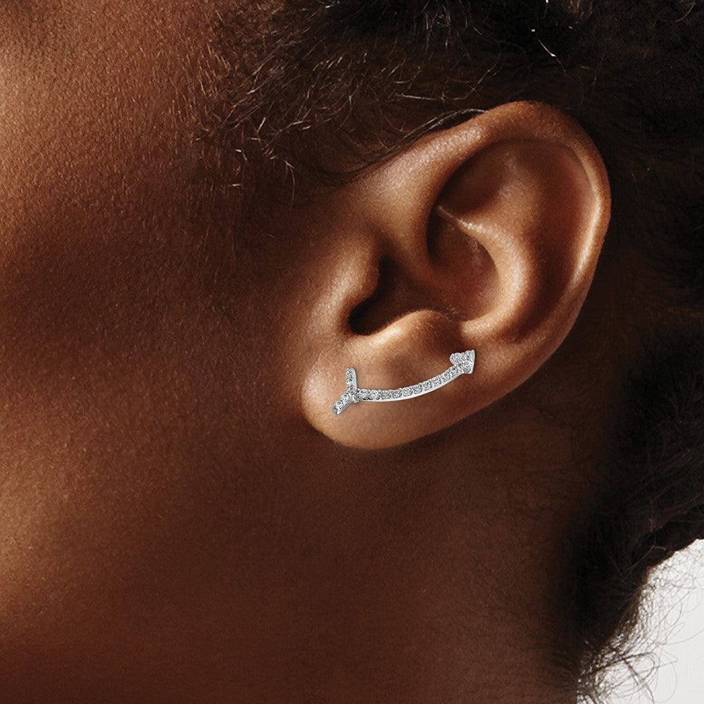 14k White Gold Real Diamond Ear Climber Earrings