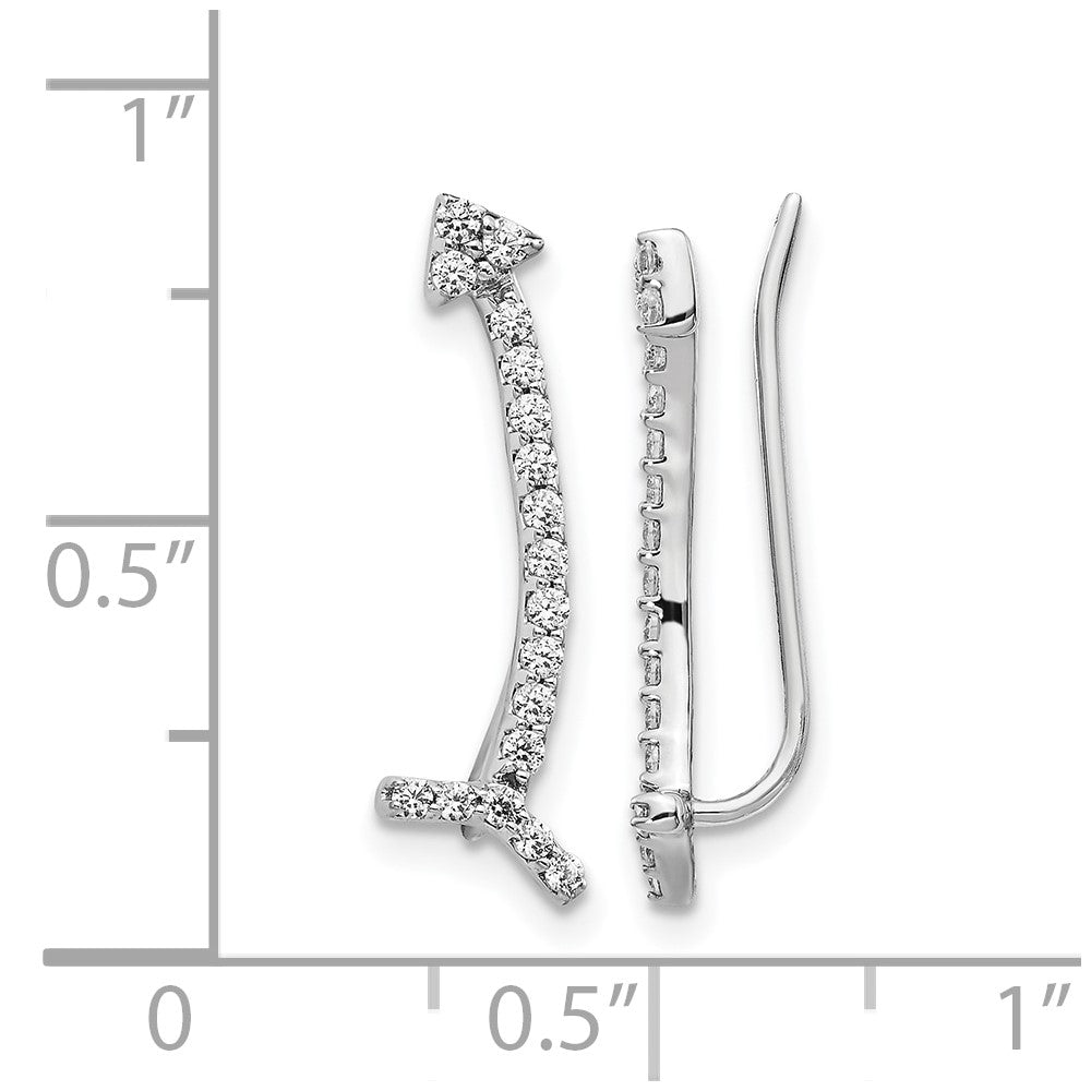14k White Gold Real Diamond Ear Climber Earrings