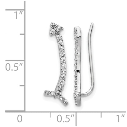 14k White Gold Real Diamond Ear Climber Earrings