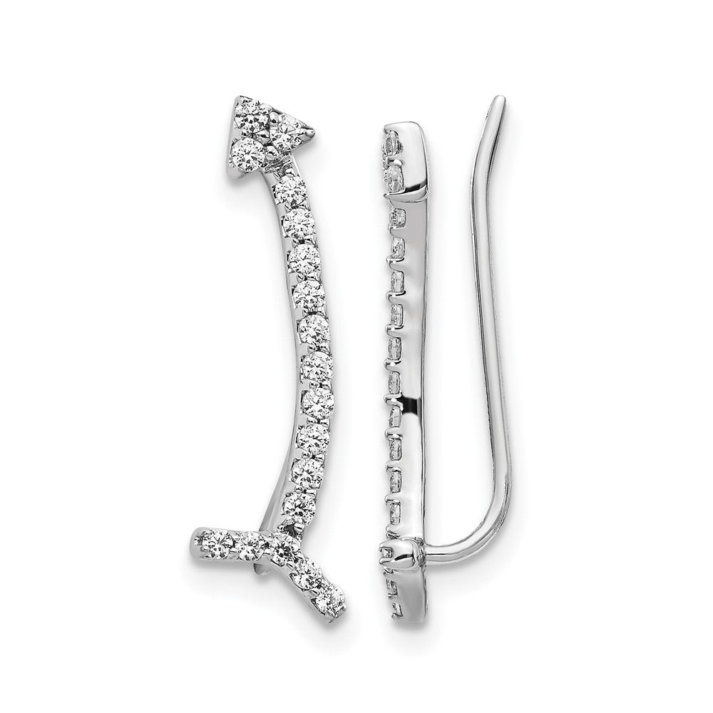 14k White Gold Real Diamond Ear Climber Earrings