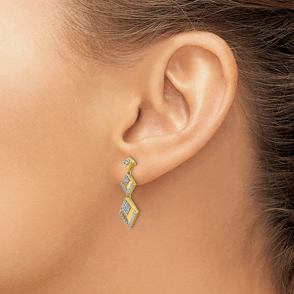 14k Yellow Gold Real Diamond Fancy Post Dangle Earrings