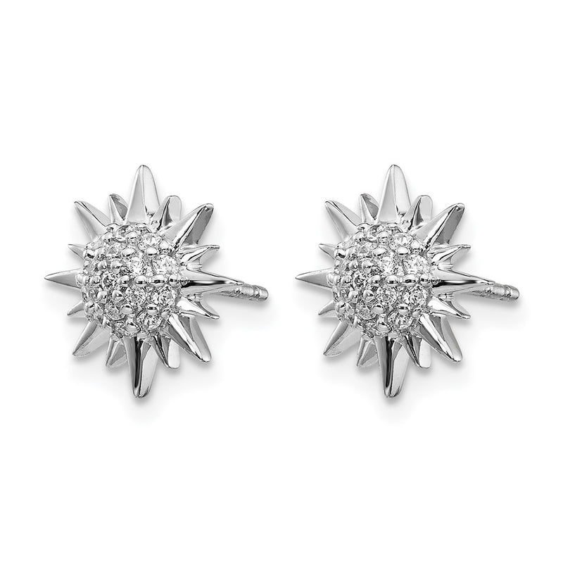 14k White Gold Real Diamond Fancy Sun Earrings