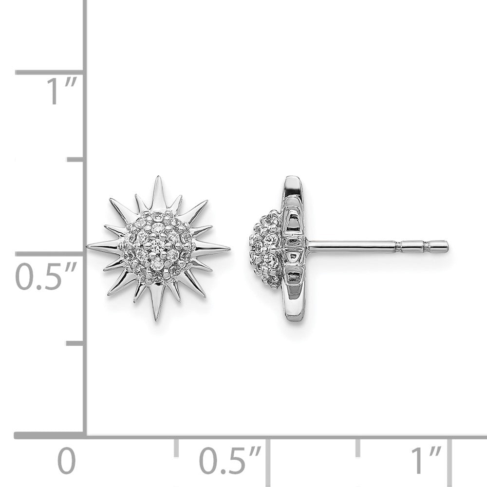 14k White Gold Real Diamond Fancy Sun Earrings