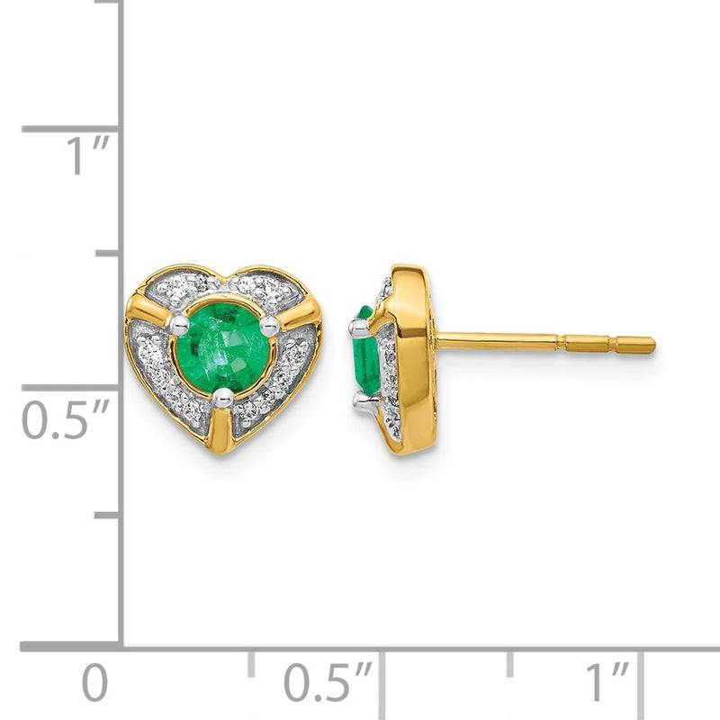 14k Yellow Gold Real Diamond and Emerald Fancy Heart Earrings