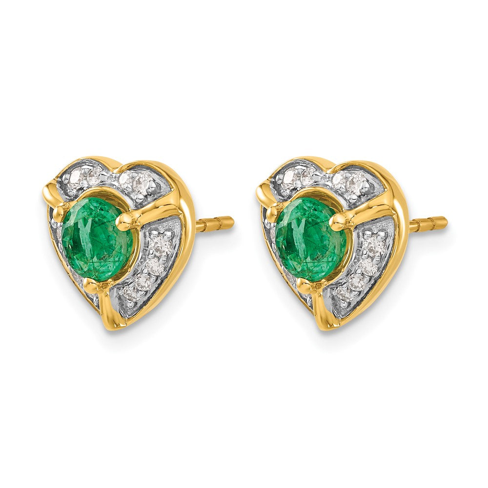 14k Yellow Gold Real Diamond and Emerald Fancy Heart Earrings