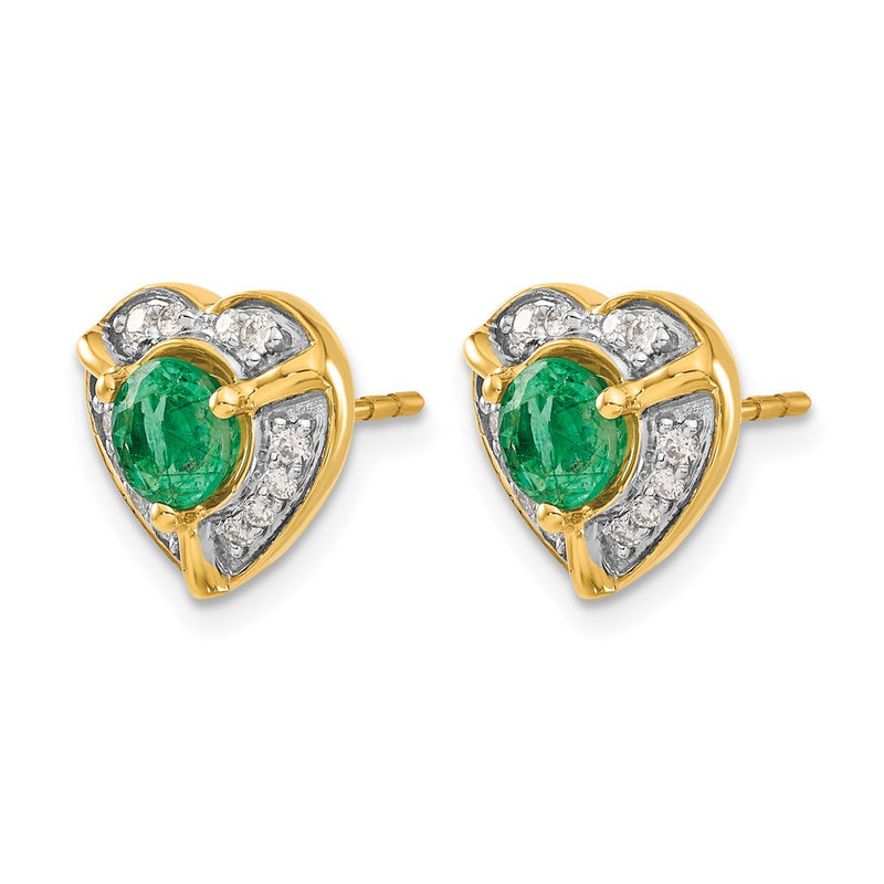 14k Yellow Gold Real Diamond and Emerald Fancy Heart Earrings