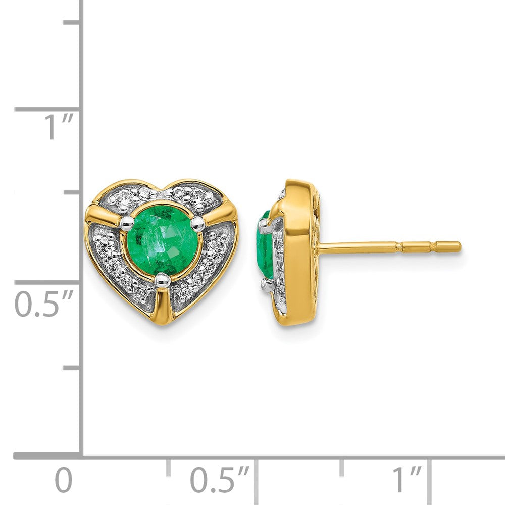 14k Yellow Gold Real Diamond and Emerald Fancy Heart Earrings