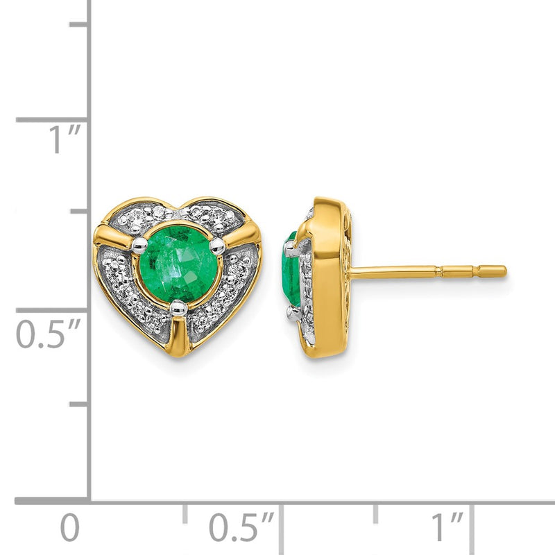 14k Yellow Gold Real Diamond and Emerald Fancy Heart Earrings