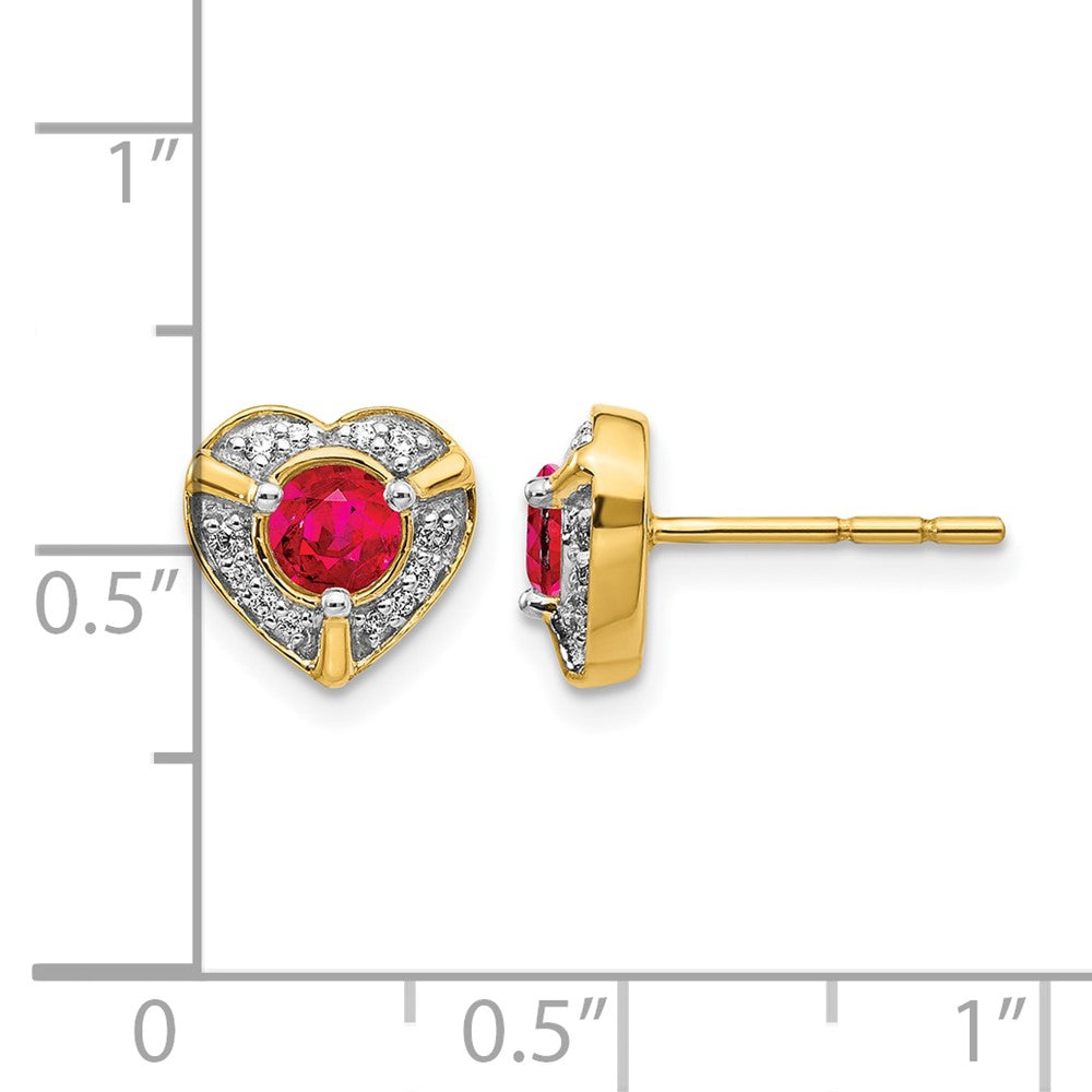 14k Yellow Gold Real Diamond and Ruby Fancy Heart Earrings