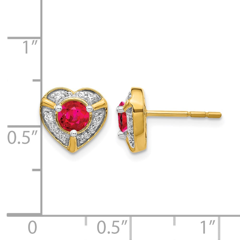 14k Yellow Gold Real Diamond and Ruby Fancy Heart Earrings