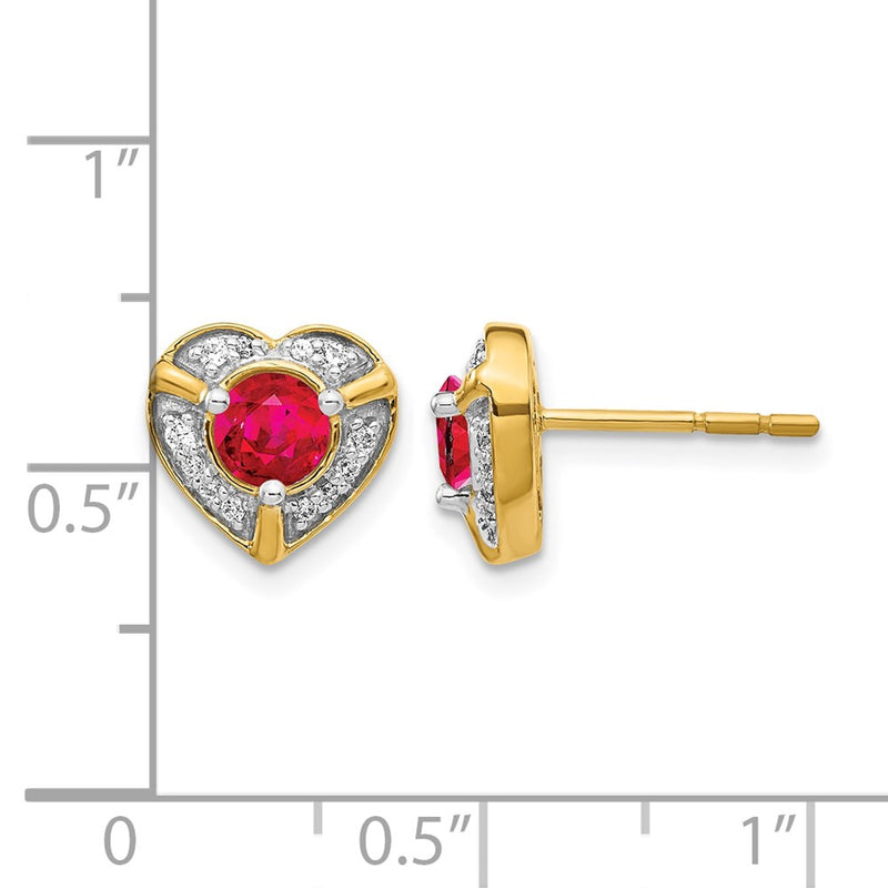 14k Yellow Gold Real Diamond and Ruby Fancy Heart Earrings