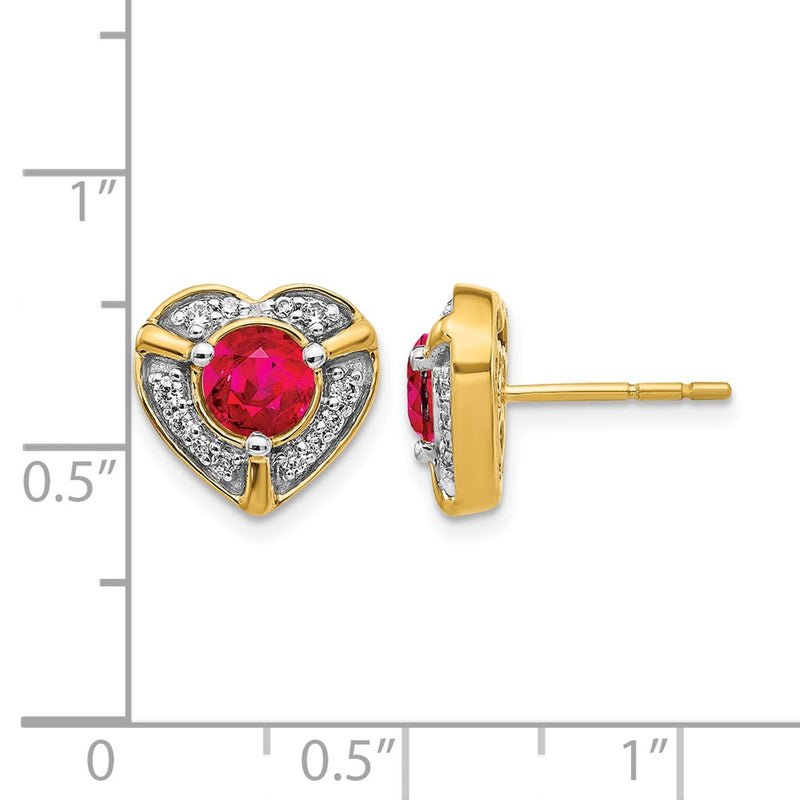 14k Yellow Gold Real Diamond and Ruby Fancy Heart Earrings