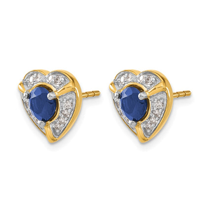 14k Yellow Gold Real Diamond and Sapphire Fancy Heart Earrings