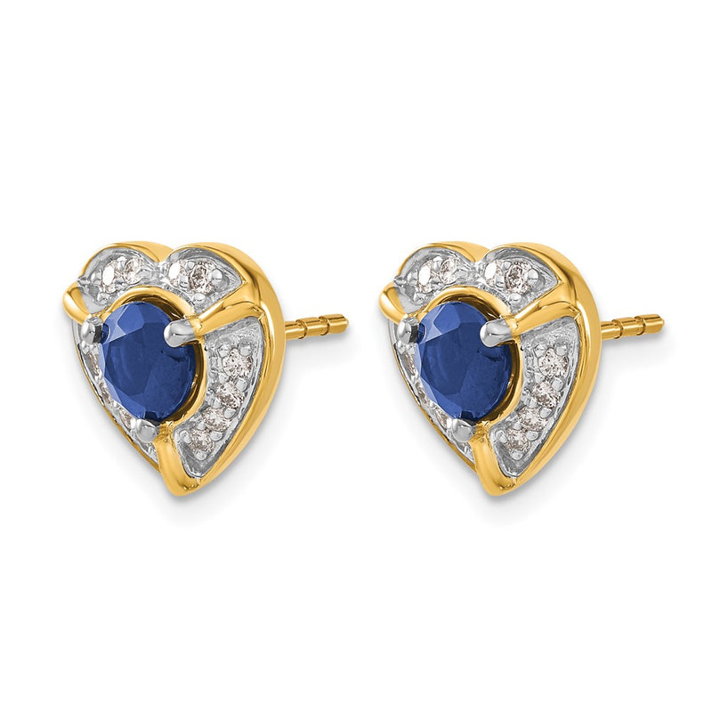 14k Yellow Gold Real Diamond and Sapphire Fancy Heart Earrings