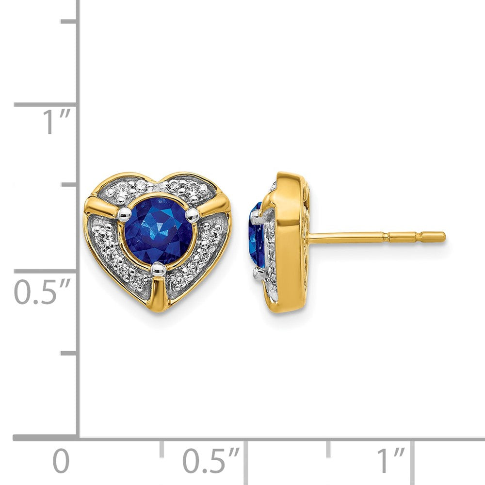 14k Yellow Gold Real Diamond and Sapphire Fancy Heart Earrings