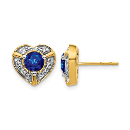 14k Yellow Gold Real Diamond and Sapphire Fancy Heart Earrings