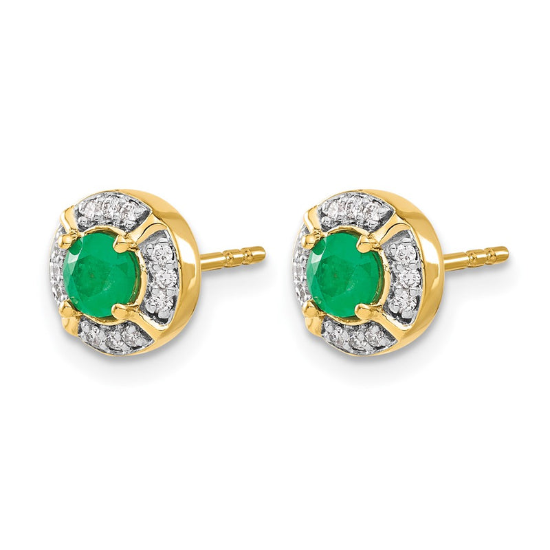 14k Yellow Gold Real Diamond and Emerald Fancy Halo Earrings