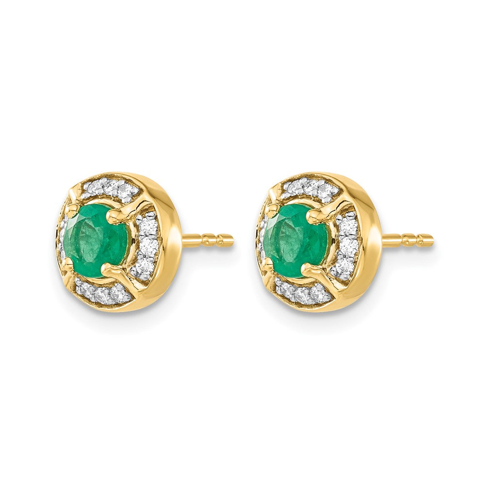 14k Yellow Gold Real Diamond and Emerald Fancy Halo Earrings
