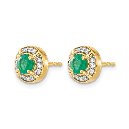 14k Yellow Gold Real Diamond and Emerald Fancy Halo Earrings