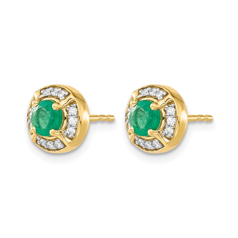 14k Yellow Gold Real Diamond and Emerald Fancy Halo Earrings