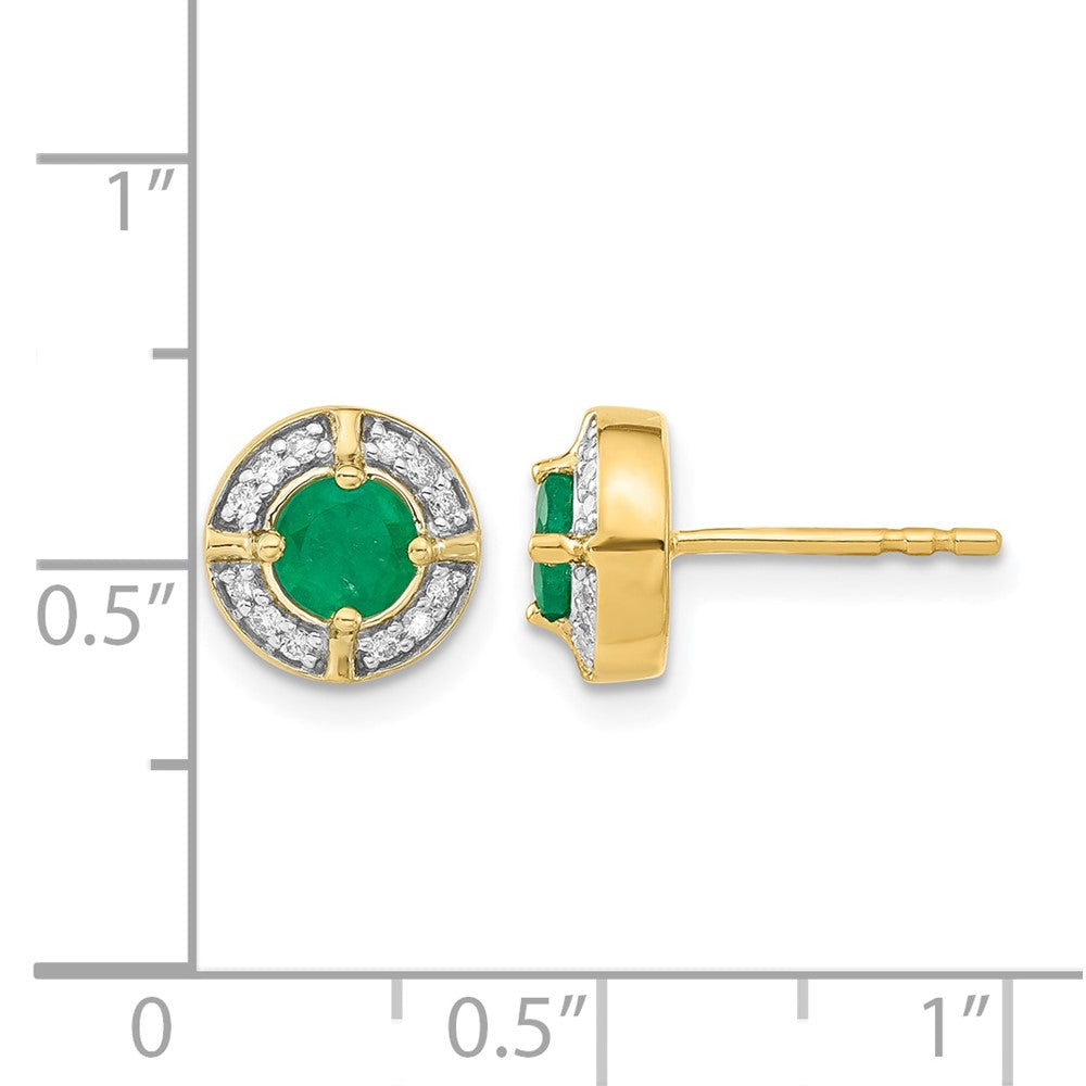 14k Yellow Gold Real Diamond and Emerald Fancy Halo Earrings