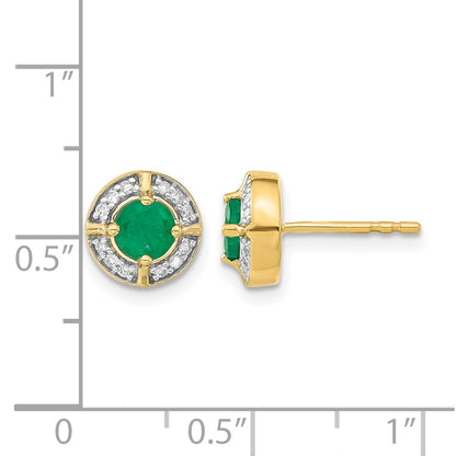 14k Yellow Gold Real Diamond and Emerald Fancy Halo Earrings