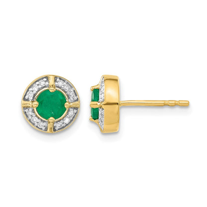 14k Yellow Gold Real Diamond and Emerald Fancy Halo Earrings